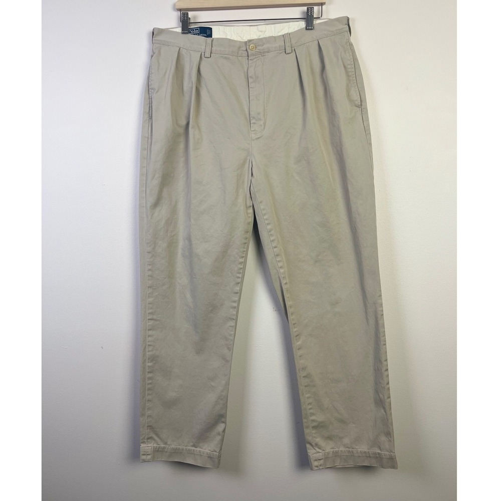 Polo Ralph Lauren Classic Chino Pants Pleated Khaki Beige Cotton Size 38x32